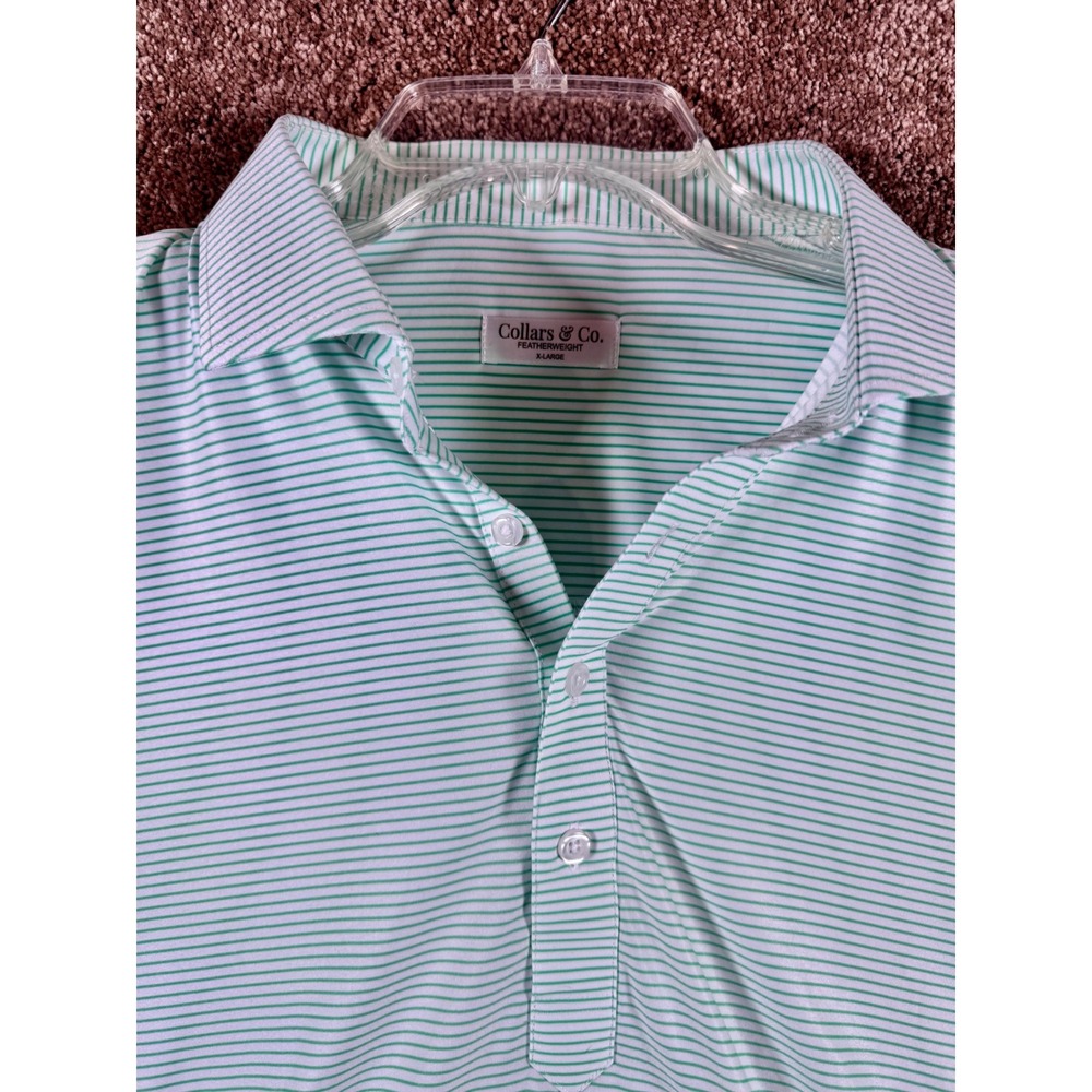 Collars & Co Mens XL Featherweight Dress Collar Polo Shirt Green White Striped